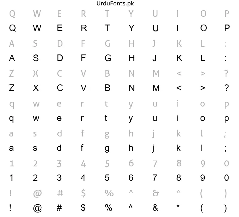 UrduLink Regular Urdu Font Character Map